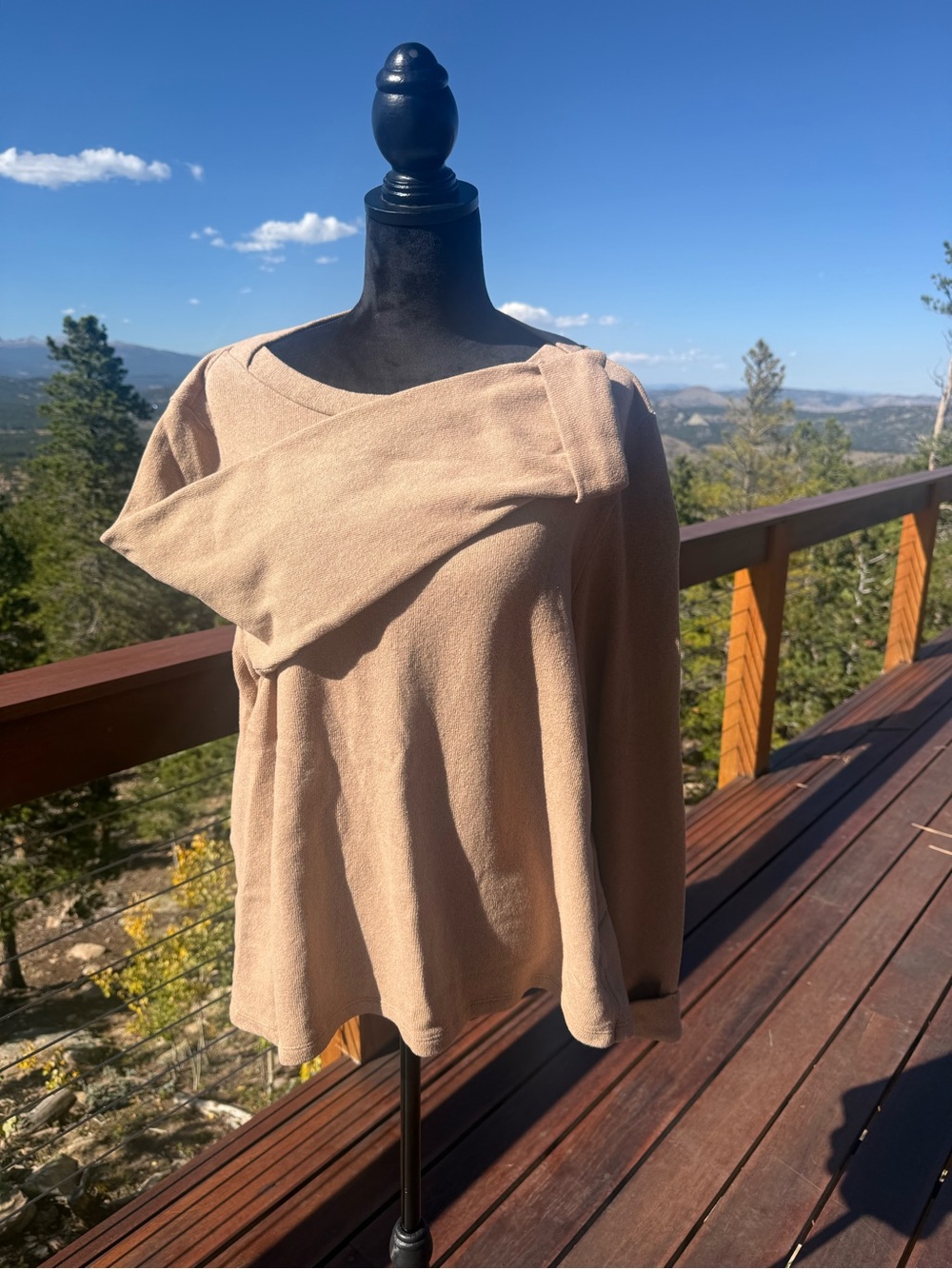 Hanro Camel Cotton Blend Draped Neck Long Sleeve Top Size L